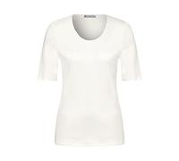 T-Shirt STREET ONE "Style Palmira", Damen, Gr. 42, weiß (sanftes weiß), Jersey, Obermaterial: 50% Baumwolle, 50% Modal, unifarben, Basic, körpernah hüftlang, V-Ausschnitt, eingesetzt abgesteppt, Shirt