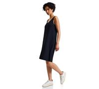 Sommerkleid STREET ONE, Damen, Gr. 42, EURO-Größen, blau (tiefblau), Stoff, 75% Viskose, 20% Polyester, 5% Elasthan, unifarben, normal knielang, V-Ausschnitt, Bündchen, Kleider, soft und trageangenehm