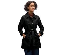 Trenchcoat STREET ONE, Damen, Gr. 46, schwarz, Web, Obermaterial: 69% Baumwolle, 31% Polyester, unifarben, casual, klassisch ca. Mitte Oberschenkel, Rundhals, Langarm mit Knopf,mit Riegel, Mäntel, mit