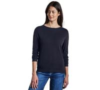 Strickpullover STREET ONE, Damen, Gr. 36, blau (tiefblau), Strick, Obermaterial: 60% Viskose, 40% Baumwolle, unifarben, casual, U-Boot-Ausschnitt, Langarm Rippbündchen, Pullover, mit Rollsaum am Aussc
