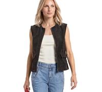 Cordweste STREET ONE, Damen, Gr. 40, braun (schwarz coffee), Cord, Obermaterial: 98% Polyester, 2% Elasthan, unifarben, hüftlang, Rundhals, Westen, mit Reißverschluß und Rundhalsausschnitt (84966202-4