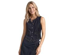 Jeansweste STREET ONE, Damen, Gr. 36, blau (deep rinse washed), Web, 72% Baumwolle, 27% Polyester, 1% Elasthan, unifarben, comfort fit normal, Rundhals, Westen, in Denim-Optik (75112149-36) deep rinse
