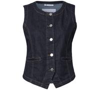 Jeansweste STREET ONE, Damen, Gr. 42, blau (deep rinse washed), Web, 72% Baumwolle, 27% Polyester, 1% Elasthan, unifarben, comfort fit normal, Rundhals, Westen, in Denim-Optik (75112149-42) deep rinse