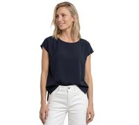Shirtbluse STREET ONE, Damen, Gr. 38, blau (tiefblau), Stoff, 88% Viskose, 12% Polyamid, unifarben, normal normal, Rundhals, abgesteppt, Blusen, aus softer Viskose (96625858-38) tiefblau
