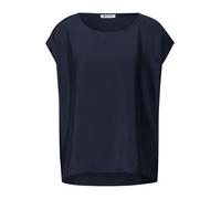 Shirtbluse STREET ONE, Damen, Gr. 44, blau (tiefblau), Stoff, 88% Viskose, 12% Polyamid, unifarben, normal normal, Rundhals, abgesteppt, Blusen, aus softer Viskose (96625858-44) tiefblau