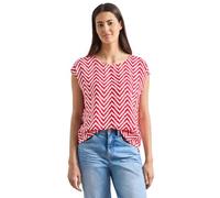Kurzarmbluse STREET ONE, Damen, Gr. 38, salsa rot, Web, Obermaterial: 88% Viskose, 12% Polyamid, gemustert, normal hüftlang, Rundhals, abgesteppte Kante, Blusen, Sommerbluse mit Zick-Zack-Muster und R