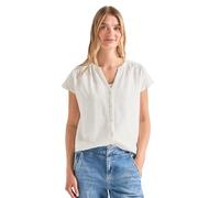 Shirtbluse STREET ONE, Damen, Gr. 42, weiß (sanftes weiß), Web, 100% Baumwolle, unifarben, normal normal, Rundhals, abgesteppt, Blusen, aus reiner Baumwolle (23956600-42) sanftes weiß