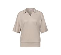 Poloshirt STREET ONE, Damen, Gr. 40, beige (clay sand), Jersey, Obermaterial: 50% Baumwolle, 50% Modal, unifarben, regular fit hüftbedeckend, V-Ausschnitt, abgesteppte Kante, Shirts, Sommershirt mit b
