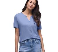 Blusenshirt STREET ONE, Damen, Gr. 42, drift blau, Jersey, Obermaterial: 95% Viskose, 5% Elasthan, unifarben, normal hüftbedeckend, Rundhals, abgesteppte Kante, Shirts Blusenshirt, Sommershirt im Tuni