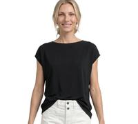 Shirttop STREET ONE, Damen, Gr. 44, schwarz, Jersey, Obermaterial: 50% Baumwolle, 50% Modal, unifarben, normal hüftbedeckend, U-Boot-Ausschnitt, Tops Shirttop, Sommershirt mit Raffung (59055828-44) sc