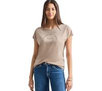 Street One Damen Shirttop Dropped Shoulder Rundhals Glitzermuster Baumwolle/Modal Beige Gr.36