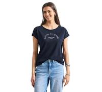 Shirttop STREET ONE, Damen, Gr. 34, blau (tiefblau), Jersey, Obermaterial: 50% Baumwolle, 50% Modal, Glitzermuster, bedruckt, normal hüftbedeckend, Rundhals, abgesteppte Kante, Tops Shirttop, Sommersh