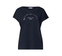 Shirttop STREET ONE, Damen, Gr. 38, tiefblau, Jersey, Obermaterial: 50% Baumwolle, 50% Modal, Glitzermuster, bedruckt, normal hüftbedeckend, Rundhals, abgesteppte Kante, Tops Shirttop, Sommershirt mit