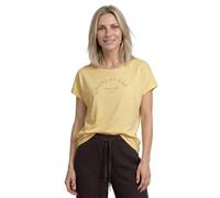 Shirttop STREET ONE, Damen, Gr. 38, gelb (soft gelb), Jersey, Obermaterial: 50% Baumwolle, 50% Modal, Glitzermuster, bedruckt, normal hüftbedeckend, Rundhals, abgesteppte Kante, Tops Shirttop, Sommers