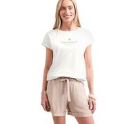 Shirttop STREET ONE, Damen, Gr. 40, sanftes weiß, Jersey, Obermaterial: 100% Baumwolle, bedruckt, normal hüftbedeckend, Rundhals, abgesteppte Kante, Tops Shirttop, Sommertop mit Wording (77073908-40) 
