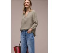 Shirtbluse STREET ONE, Damen, Gr. 38, timeless beige, Web, 100% Baumwolle, unifarben, klassisch normal, V-Ausschnitt, Bündchen, Blusen, mit 3/4 Ärmeln (47484333-38) timeless beige