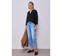 Shirtbluse STREET ONE, Damen, Gr. 34, schwarz, Web, 100% Baumwolle, unifarben, klassisch normal, V-Ausschnitt, Bündchen, Blusen, mit 3/4 Ärmeln (28508115-34) schwarz