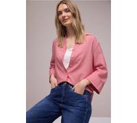 Hemdbluse STREET ONE, Damen, Gr. 38, salsa rot, Stoff, 57% Polyester, 43% Viskose, gestreift, normal normal, V-Ausschnitt, Bündchen, Blusen Hemdbluse, mit 3/4 Ärmeln (86296246-38) salsa rot