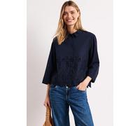 Hemdbluse STREET ONE, Damen, Gr. 38, shadowed navy, Web, 100% Baumwolle, unifarben, klassisch normal, V-Ausschnitt, Manschette, Blusen Hemdbluse, mit 3/4 Ärmeln (31549055-38) shadowed navy