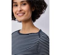 3/4-Arm-Shirt STREET ONE, Damen, Gr. 44, shadowed navy, Rippware, Obermaterial: 96% Baumwolle, 4% Elasthan, geringelt, gestreift, lässig geschnitten hüftbedeckend, U-Boot-Ausschnitt, abgesteppte Kante