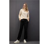 Strickpullover STREET ONE, Damen, Gr. 42, soft beige, Stoff, 33% Polyester, 31% Polyacryl, 24% Baumwolle, 12% Polyamid, unifarben, normal normal, U-Boot-Ausschnitt, Rippbündchen, Pullover Strickpullov