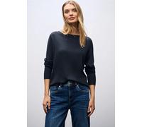 Strickpullover STREET ONE, Damen, Gr. 36, tiefblau, Stoff, 60% Viskose, 40% Baumwolle, unifarben, normal normal, U-Boot-Ausschnitt, Bündchen, Pullover, aus elastischem Materialmix (43372527-36) tiefbl