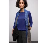 Longpullover STREET ONE, Damen, Gr. 46, amparo blau, Stoff, 86% Viskose, 14% Polyester, unifarben, comfort fit normal, U-Boot-Ausschnitt, Bündchen, Pullover Longpullover, mit Strick-Detail (28451738-4