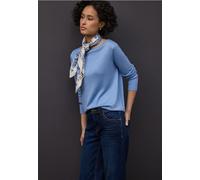 Longpullover STREET ONE, Damen, Gr. 46, bonnet blau meliert, Stoff, 86% Viskose, 14% Polyester, unifarben, comfort fit normal, U-Boot-Ausschnitt, Bündchen, Pullover Longpullover, mit Strick-Detail (18