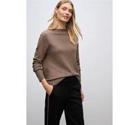 Strickpullover STREET ONE, Damen, Gr. 40, silk braun meliert, Stoff, 33% Polyester, 31% Polyacryl, 24% Baumwolle, 12% Polyamid, unifarben, normal normal, U-Boot-Ausschnitt, Rippbündchen, Pullover, mit