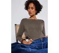 Strickpullover STREET ONE, Damen, Gr. 44, nomad braun meliert, Strick, Obermaterial: 60% Viskose, 40% Baumwolle, unifarben, casual, lässig geschnitten hüftbedeckend, U-Boot-Ausschnitt, Langarm Flachst