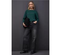 Strickpullover STREET ONE, Damen, Gr. 36, deep teal grün, Stoff, 60% Viskose, 40% Baumwolle, unifarben, normal normal, U-Boot-Ausschnitt, Bündchen, Pullover Strickpullover, aus elastischem Materialmix