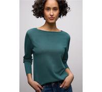 Longpullover STREET ONE, Damen, Gr. 46, mediterra grün, Stoff, 86% Viskose, 14% Polyester, unifarben, comfort fit normal, U-Boot-Ausschnitt, Bündchen, Pullover Longpullover, mit Strick-Detail (4473236