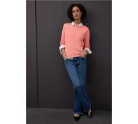 Rundhalspullover STREET ONE, Damen, Gr. 46, light apricot, Stoff, 86% Viskose, 14% Polyester, unifarben, normal normal, Rundhals, Rippbündchen, Pullover Rundhalspullover, mit Rundhalsausschnitt (69313
