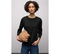 Rundhalspullover STREET ONE, Damen, Gr. 46, schwarz, Stoff, 86% Viskose, 14% Polyester, unifarben, normal normal, Rundhals, Rippbündchen, Pullover Rundhalspullover, mit Rundhalsausschnitt (16670201-46