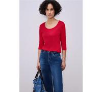 3/4-Arm-Shirt STREET ONE "Style Pania", Damen, Gr. 42, salsa rot, Jersey, Obermaterial: 50% Baumwolle, 50% Modal. Futter: 100% Baumwolle, unifarben, normal hüftlang, Rundhals, abgesteppt, Shirts 3/4-A