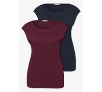 Street One Frauen Basic Shirt mit Boatneck im 2er-Pack in Multicolour|Rot|Blau, Gr: 34