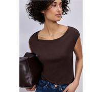 T-Shirt STREET ONE, Damen, Gr. 44, espresso braun, Web, 50% Baumwolle, 50% Modal, unifarben, comfort fit normal, U-Boot-Ausschnitt, normaler Saum, Shirts T-Shirt, mit U-Boot-Ausschnitt (82145426-44) e