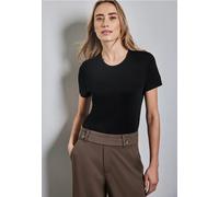 STREET ONE Damen A322958 Basic T-Shirt in Unifarbe, Black, 42