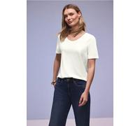 Street One Frauen Basic T-Shirt mit gerundetem V-Neck in Weiß, Gr: 46