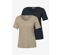 Street One Frauen Basic T-Shirt mit Kurzarm im 2er-Pack in Multicolour|Schwarz|Beige|Blau, Gr: 46
