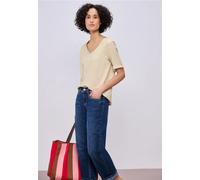 Street One Frauen Basic T-Shirt mit V-Neck in Unifarbe in Beige, Gr: 42