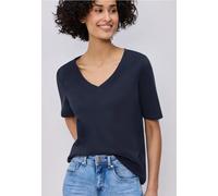 Street One Frauen Basic T-Shirt mit V-Neck in Unifarbe in Blau, Gr: 44