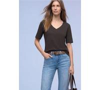 Street One Frauen Basic T-Shirt mit V-Neck in Unifarbe in Braun, Gr: 42
