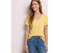 Street One Frauen Basic T-Shirt mit V-Neck in Unifarbe in Gelb, Gr: 42