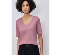 Street One Frauen Basic T-Shirt mit V-Neck in Unifarbe in Rosa, Gr: 40