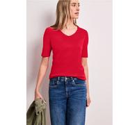 Street One Frauen Basic T-Shirt mit V-Neck in Unifarbe in Rot, Gr: 38