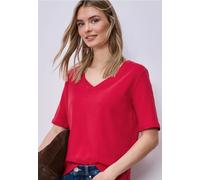 Kurzarmshirt STREET ONE, Damen, Gr. 38, salsa rot, Jersey, Obermaterial: 100% Baumwolle, unifarben, normal hüftbedeckend, V-Ausschnitt, abgesteppte Kante, Shirts, mit V-Ausschnitt (43464565-38) salsa