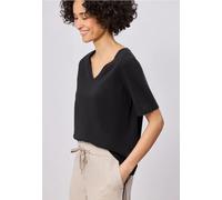 Street One Frauen Basic T-Shirt mit V-Neck in Unifarbe in Schwarz, Gr: 42