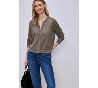 Kurzjacke STREET ONE, Damen, Gr. 42, schwarz beige, Stoff, 100% Polyester, unifarben, normal normal, Rundhals, Bündchen, Jacken Kurzjacke, Rundhalsausschnitt (18402326-42) schwarz beige