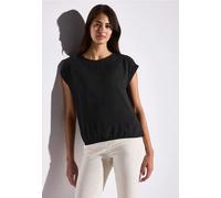 Shirtbluse STREET ONE, Damen, Gr. 34, schwarz, Stoff, 100% Viskose, unifarben, gerade normal, Rundhals, Bündchen, Blusen, aus softer Viskose (64276634-34) schwarz